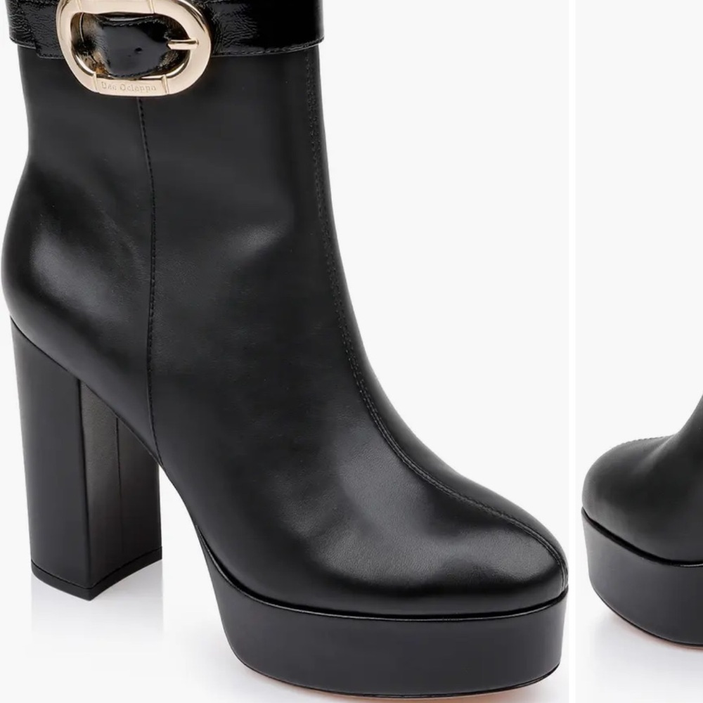 Black and Gold Heeled Boots with Chunky Heel